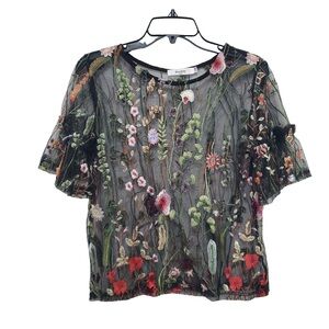 Runaway Paris Sheer Floral Embroidered Blouse